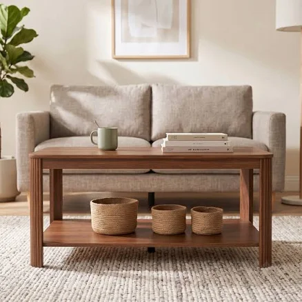 2-Tier Rounded-Corner Coffee Table with Storage