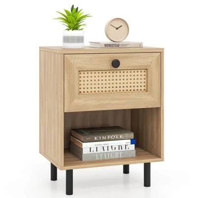 Costway Rattan Boho Nightstand
