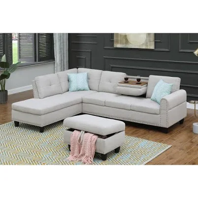Three Posts Alger Left-Hand Facing Sectional with Ottoman
