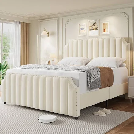 50" Vertical Channel-Tufted Upholstered Platform Bed